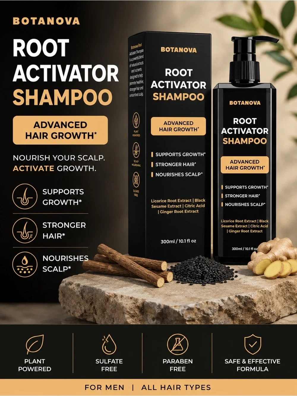 Botanova Root Activator Shampoo - Black | Advanced Hair Growth